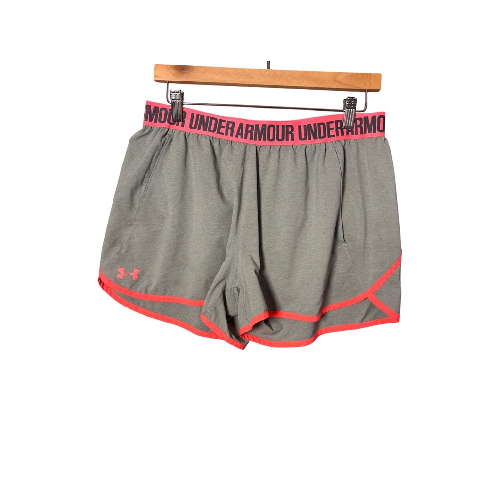 Under Armour Unlined Athletic Shorts L Gray Pink HeatGear Loose Fit Sporty